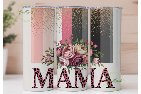 Mama Leopard Floral 20oz Tumbler Wrap Sublimation PixelChick 