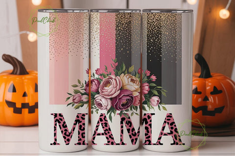 Mama Leopard Floral 20oz Tumbler Wrap Sublimation PixelChick 
