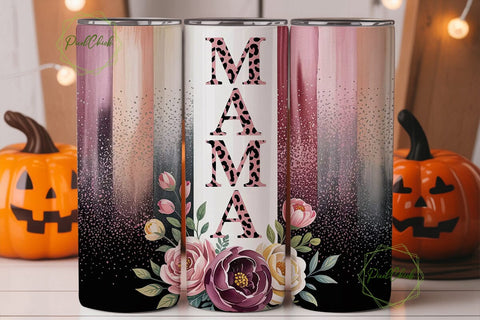 Mama Leopard Floral 20oz Tumbler Wrap Sublimation PixelChick 