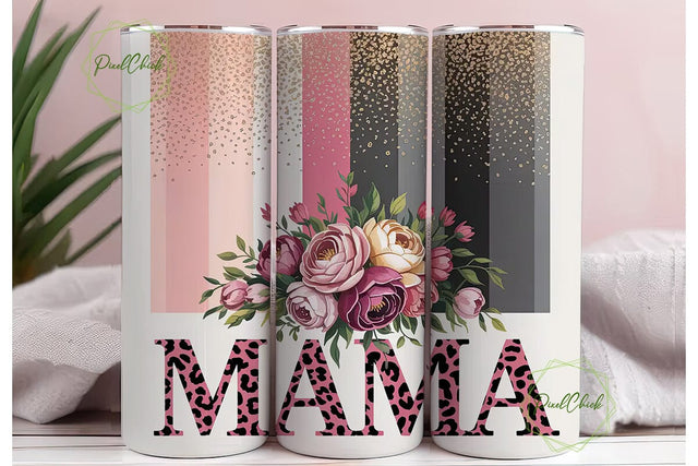 Mama Leopard Floral 20oz Tumbler Wrap Sublimation PixelChick 