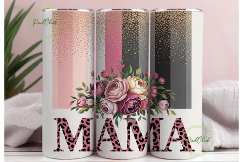 Mama Leopard Floral 20oz Tumbler Wrap Sublimation PixelChick 