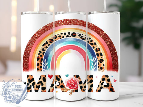 Mama Leopard Rainbow 20oz Skinny Tumbler, Mama Tumbler Png, Straight & Tapered Tumbler Wrap, Instant Digital Download Sublimation ToriDesigns 