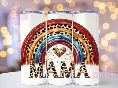 Mama Leopard Rainbow 20oz Tumbler Wrap Sublimation Design, Straight Tapered Tumbler Wrap, Leopard Rainbow Tumbler Png, Instant Digital Download Sublimation SvggirlplusArt 