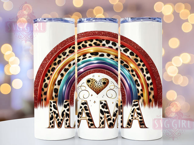 Mama Leopard Rainbow 20oz Tumbler Wrap Sublimation Design, Straight Tapered Tumbler Wrap, Leopard Rainbow Tumbler Png, Instant Digital Download Sublimation SvggirlplusArt 