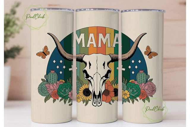Mama Longhorn Skull 20oz Tumbler Wrap Sublimation PixelChick 