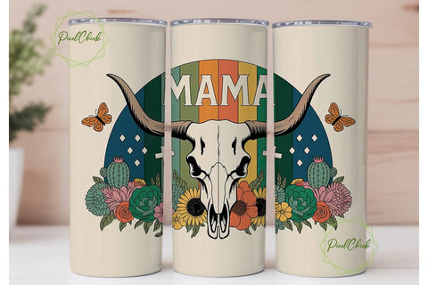 Mama Longhorn Skull 20oz Tumbler Wrap Sublimation PixelChick 