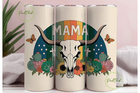 Mama Longhorn Skull 20oz Tumbler Wrap Sublimation PixelChick 