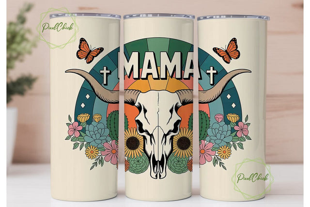 Mama Longhorn Skull 20oz Tumbler Wrap Sublimation PixelChick 