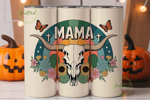 Mama Longhorn Skull 20oz Tumbler Wrap Sublimation PixelChick 