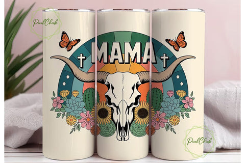 Mama Longhorn Skull 20oz Tumbler Wrap Sublimation PixelChick 