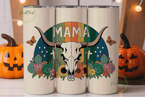Mama Longhorn Skull 20oz Tumbler Wrap Sublimation PixelChick 