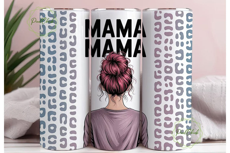 Mama Messy Bun Leopard 20oz Tumbler Wrap Sublimation PixelChick 
