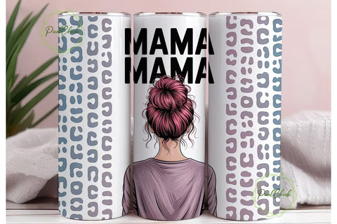 Mama Messy Bun Leopard 20oz Tumbler Wrap Sublimation PixelChick 
