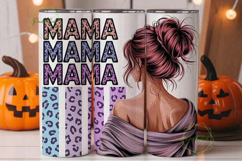 Mama Messy Bun Leopard 20oz Tumbler Wrap Sublimation PixelChick 