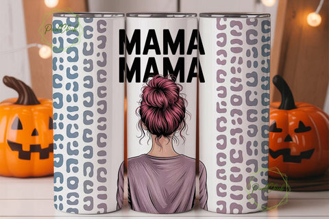 Mama Messy Bun Leopard 20oz Tumbler Wrap Sublimation PixelChick 