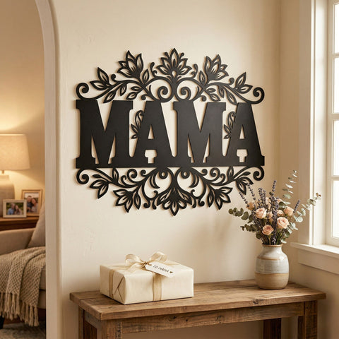 Mama Metal Wall Art SVG, Floral Mama Sign DXF, CNC Plasma Cut File, Rustic Home Decor, Laser Cut Mama Design, Mother's Day Laser Svg SVG HappyDesignStudio 