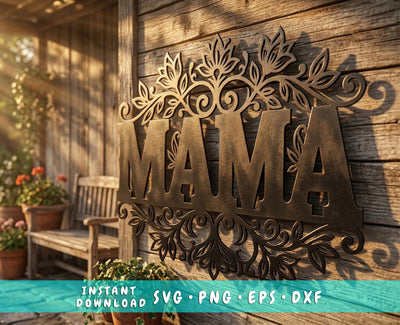Mama Metal Wall Art SVG, Floral Mama Sign DXF, CNC Plasma Cut File, Rustic Home Decor, Laser Cut Mama Design, Mother's Day Laser Svg SVG HappyDesignStudio 