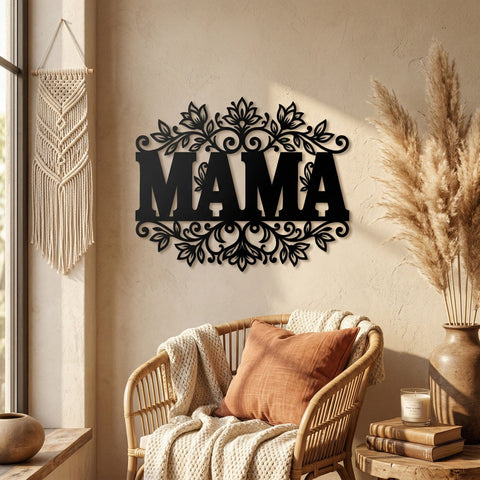 Mama Metal Wall Art SVG, Floral Mama Sign DXF, CNC Plasma Cut File, Rustic Home Decor, Laser Cut Mama Design, Mother's Day Laser Svg SVG HappyDesignStudio 
