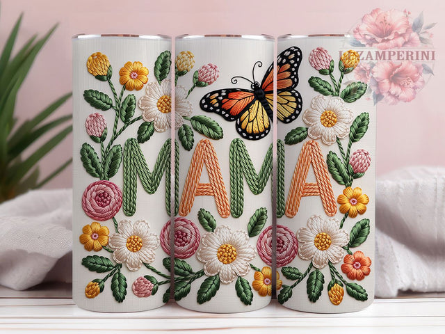 Mama Monarch Butterfly 20oz Tumbler, Faux Yarn Tumbler, Sublimation Wrap, 20oz Tumbler Design, Mother’s Day Gift, PNG Tumbler Wrap, Mom Quote Sublimation Li Zamperini 