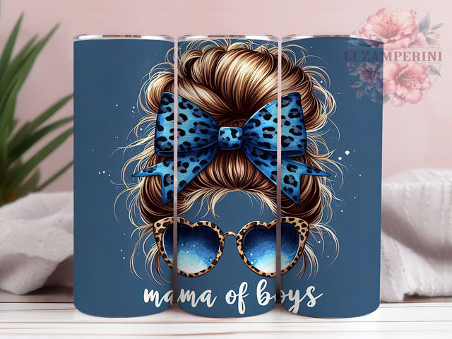 Mama of Boys 20 oz Skinny Tumbler Sublimation Design, Straight & Tapered Tumbler Png, Messy Bun Tumbler Png, Digital Download PNG Sublimation Li Zamperini 