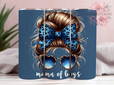 Mama of Boys 20 oz Skinny Tumbler Sublimation Design, Straight & Tapered Tumbler Png, Messy Bun Tumbler Png, Digital Download PNG Sublimation Li Zamperini 