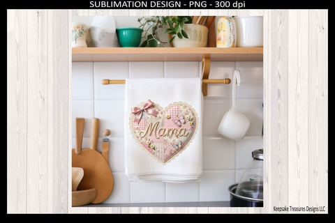 Mama Patchwork Heart, Pink Floral Sublimation Design, Mother's Day Gift, Mama Shirt Design, Instant Download PNG Sublimation Keepsake Treasures Designs LLC. 