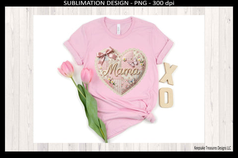 Mama Patchwork Heart, Pink Floral Sublimation Design, Mother's Day Gift, Mama Shirt Design, Instant Download PNG Sublimation Keepsake Treasures Designs LLC. 