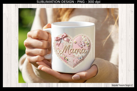 Mama Patchwork Heart, Pink Floral Sublimation Design, Mother's Day Gift, Mama Shirt Design, Instant Download PNG Sublimation Keepsake Treasures Designs LLC. 