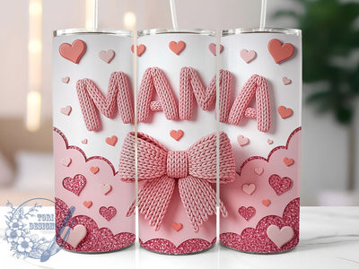 Mama Pink Yarn Heart 20oz Tumbler, Faux Yarn Cup Wrap, Pink Glitter Hearts Design, Sublimation Tumbler Wrap, 20Oz Tumbler Design, Cute Mama Cup, Knitting Inspired Tumbler Sublimation ToriDesigns 