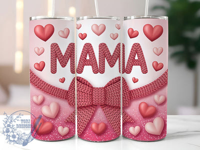 Mama Pink Yarn Heart 20oz Tumbler, Faux Yarn Cup Wrap, Pink Glitter Hearts Design, Sublimation Tumbler Wrap, 20Oz Tumbler Design, Cute Mama Cup, Knitting Inspired Tumbler Sublimation ToriDesigns 