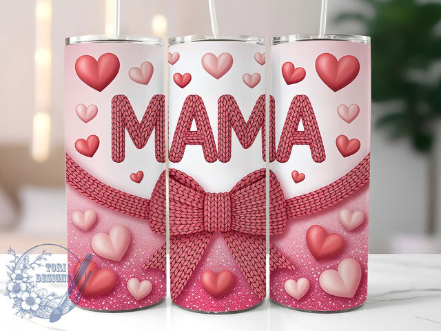 Mama Pink Yarn Heart 20oz Tumbler, Faux Yarn Cup Wrap, Pink Glitter Hearts Design, Sublimation Tumbler Wrap, 20Oz Tumbler Design, Cute Mama Cup, Knitting Inspired Tumbler Sublimation ToriDesigns 