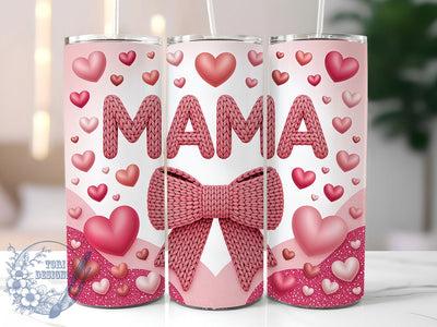 Mama Pink Yarn Heart 20oz Tumbler, Faux Yarn Cup Wrap, Pink Glitter Hearts Design, Sublimation Tumbler Wrap, 20Oz Tumbler Design, Cute Mama Cup, Knitting Inspired Tumbler Sublimation ToriDesigns 