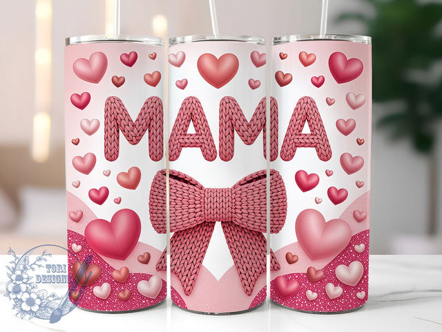 Mama Pink Yarn Heart 20oz Tumbler, Faux Yarn Cup Wrap, Pink Glitter Hearts Design, Sublimation Tumbler Wrap, 20Oz Tumbler Design, Cute Mama Cup, Knitting Inspired Tumbler Sublimation ToriDesigns 