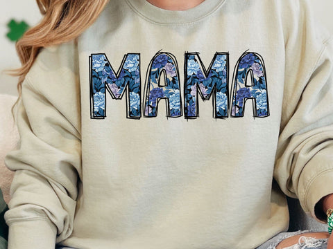 Mama png, Blue Floral, Stripes, Hand Lettered, Mothers Day, Digital File, Sublimation SVG artprintfile 