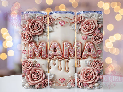 Mama Rose Gold Floral Style 20oz Tumbler, Pink Floral, Puffy Style, Pearlescent Background, Elegant Design, Skinny Tumbler, Sublimation PNG Sublimation SvggirlplusArt 