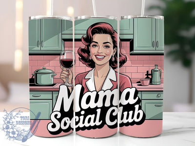 Mama Social Club 20oz Tumbler, Mama Social Club, Cheerful Glamorous Woman, Vintage Retro Illustration, Bold Graphic Style, Sublimation Tumbler Wrap, 20oz Tumbler Sublimation ToriDesigns 
