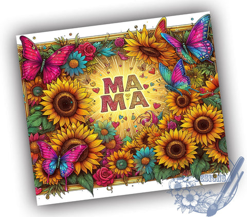 Mama Sunflower 20oz Skinny Tumbler, Mama Butterfly Tumbler Png, Straight & Tapered Tumbler Wrap, Instant Digital Download Sublimation ToriDesigns 