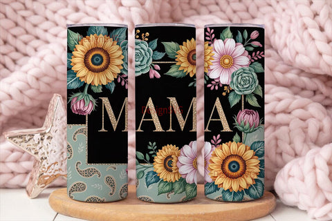 Mama Sunflower Floral 20oz Tumbler Wrap Sublimation DesignSVG 