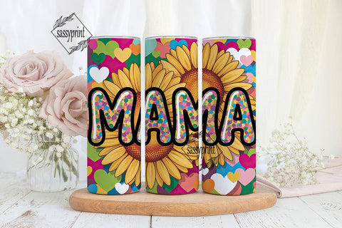 Mama Sunflower Hearts 20oz Tumbler Wrap Sublimation sassyprint 
