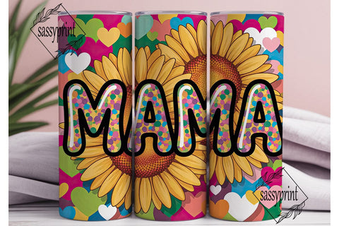 Mama Sunflower Hearts 20oz Tumbler Wrap Sublimation sassyprint 