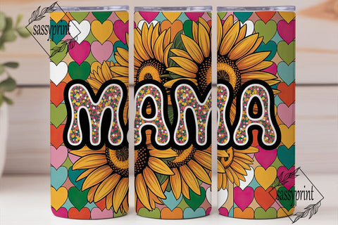 Mama Sunflower Hearts 20oz Tumbler Wrap Sublimation sassyprint 
