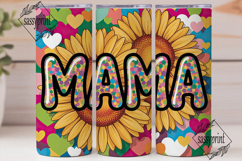 Mama Sunflower Hearts 20oz Tumbler Wrap Sublimation sassyprint 