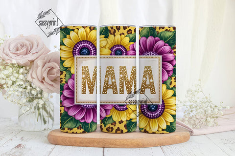 Mama Sunflower Leopard 20oz Tumbler Wrap Sublimation sassyprint 