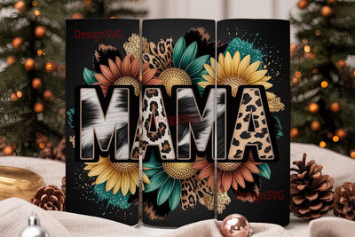 Mama Sunflower Leopard Cowhide Tumbler Sublimation DesignSVG 