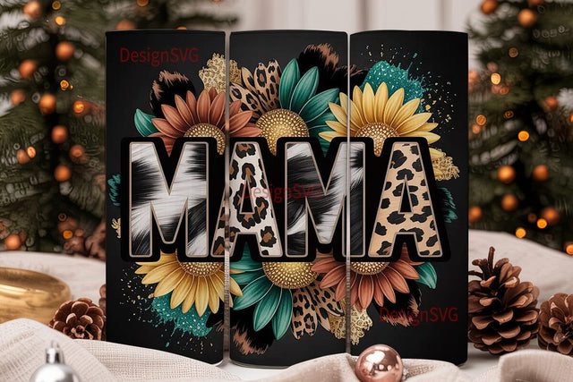 Mama Sunflower Leopard Cowhide Tumbler Sublimation DesignSVG 