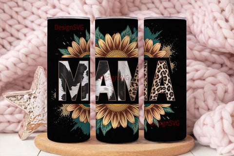 Mama Sunflower Leopard Cowhide Tumbler Sublimation DesignSVG 