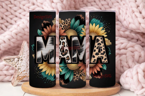 Mama Sunflower Leopard Cowhide Tumbler Sublimation DesignSVG 