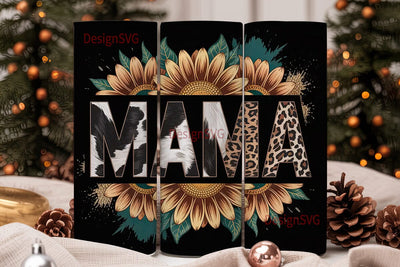 Mama Sunflower Leopard Cowhide Tumbler Sublimation DesignSVG 