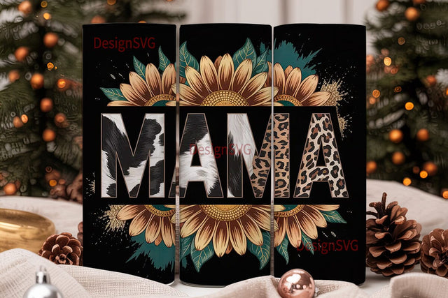Mama Sunflower Leopard Cowhide Tumbler Sublimation DesignSVG 