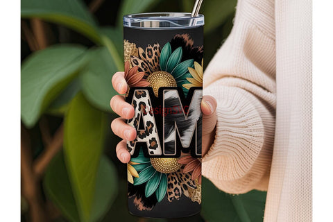 Mama Sunflower Leopard Cowhide Tumbler Sublimation DesignSVG 